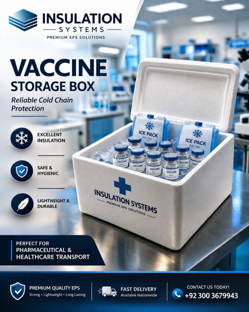 EPS thermocol vaccine storage box for cold chain protection by Insulation System Pakistan
